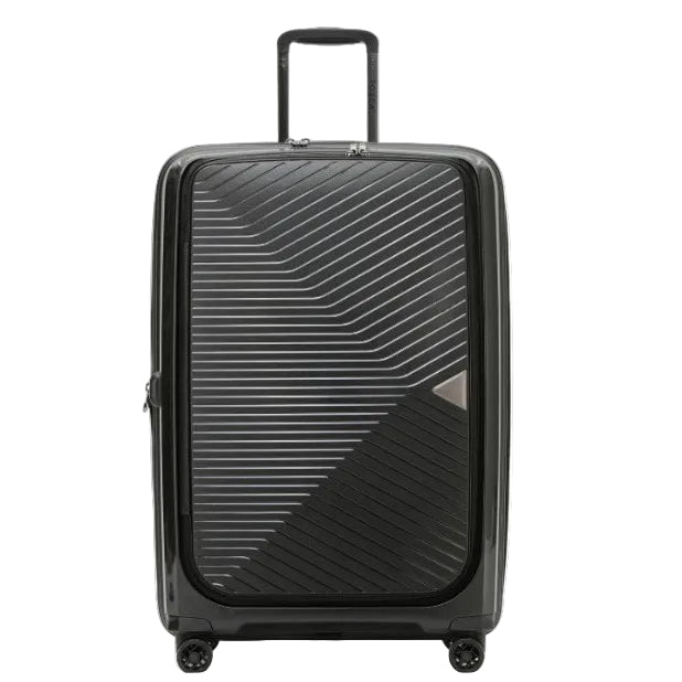 Black suitcase with geometric design on a white background