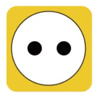 Square icon with a white circle in the center and two black dots, on a yellow background