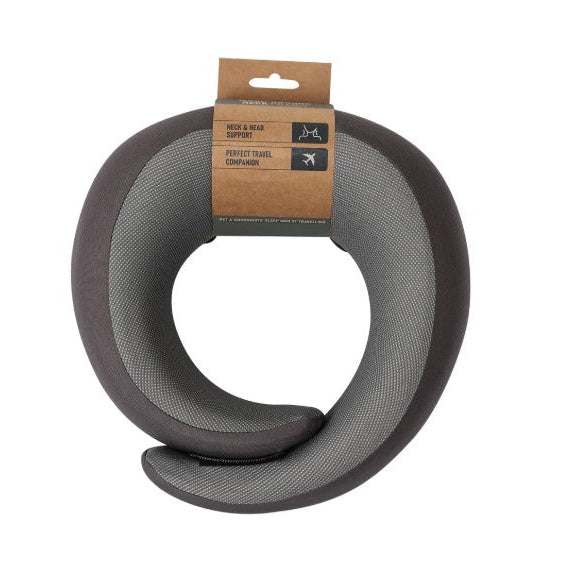Gray neck and head support with packaging on a white background