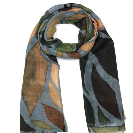 Multicolored scarf with leaf pattern on a white background