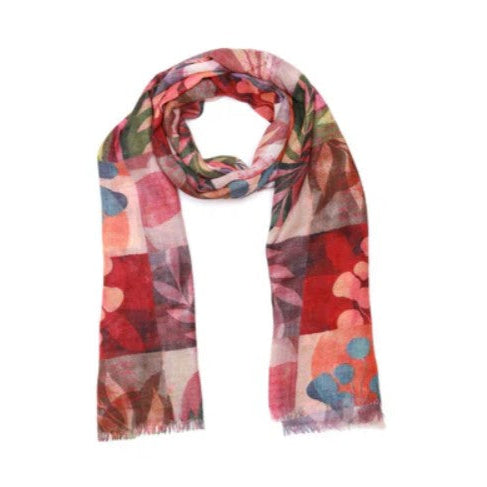 Colorful floral patterned scarf on a white background