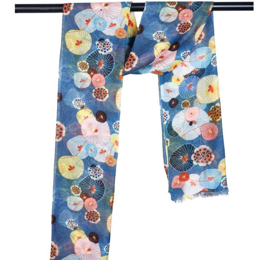 Colorful floral patterned scarf on a white background