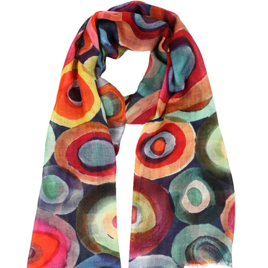 Colorful scarf with circular pattern on a white background