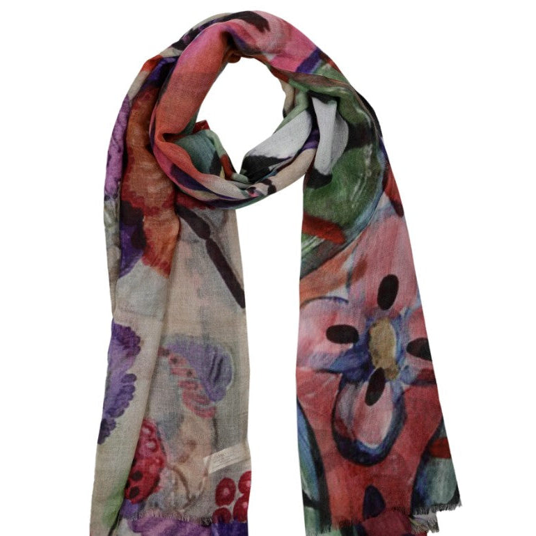 Colorful floral patterned scarf on a white background