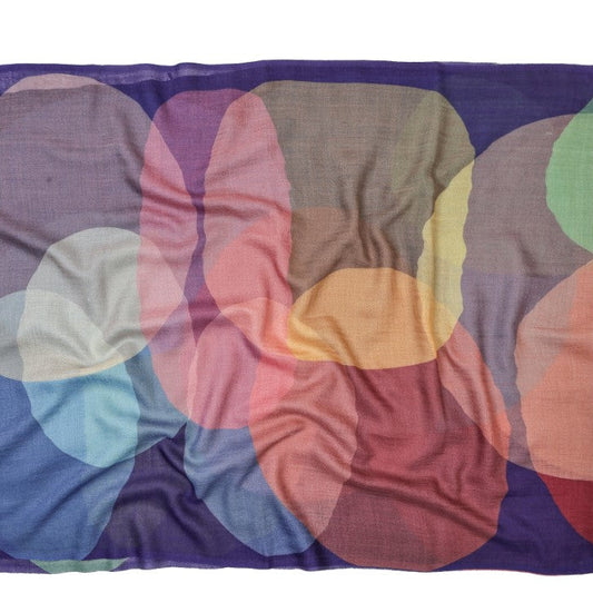 Multicolored circular patterned fabric on a white background
