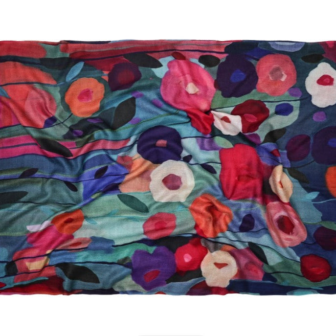 Colorful floral patterned fabric on a white background