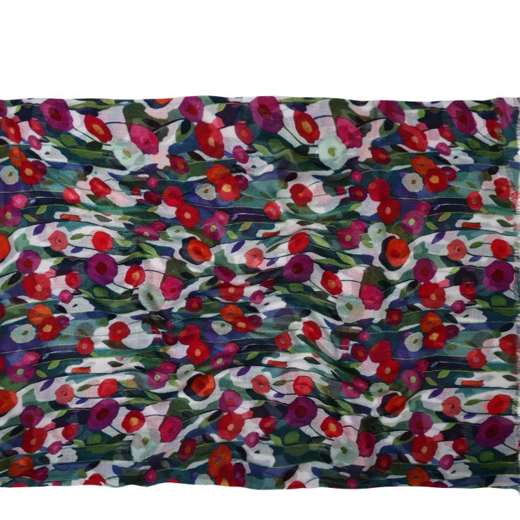 Floral patterned fabric with a white background