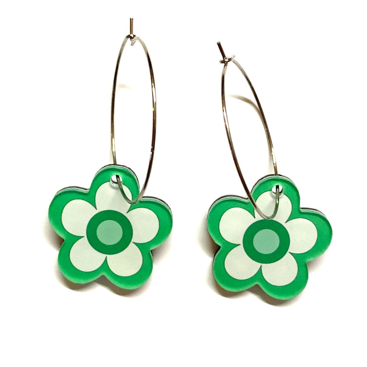 Earrings - Mint Green Flower Hoop